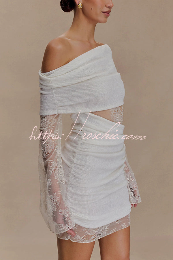 Fashion Lace Panel Long Sleeve Slim Fit Knit Mini Dress