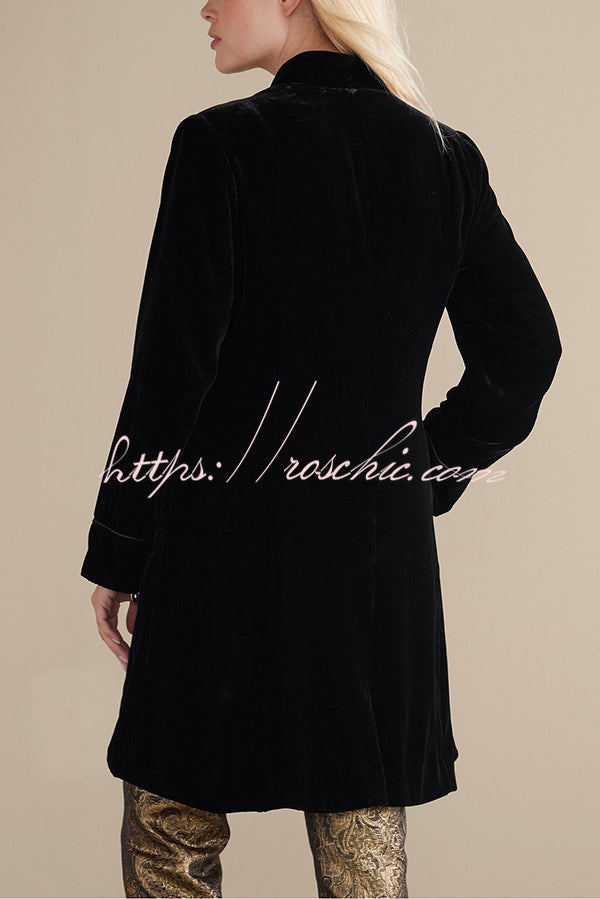 Solid Color Velvet Long-sleeved Loose Mid-length Coat