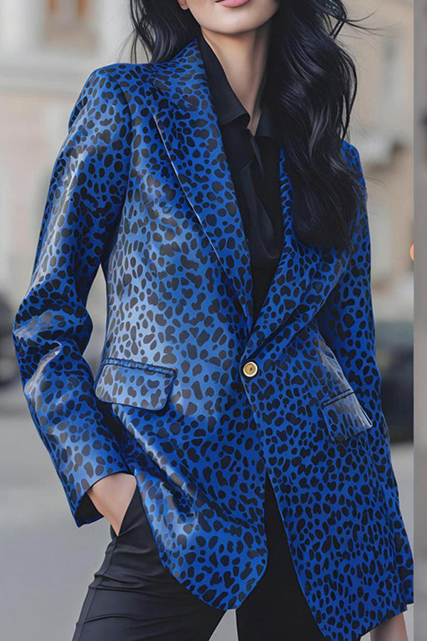 Fashionable Leopard Print Lapel Long-sleeved Blazer