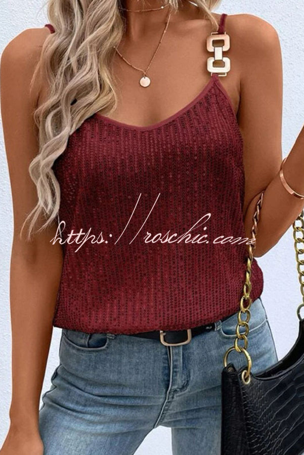 Dreamy and Dazzling Solid Sequin Buckle Cami Top