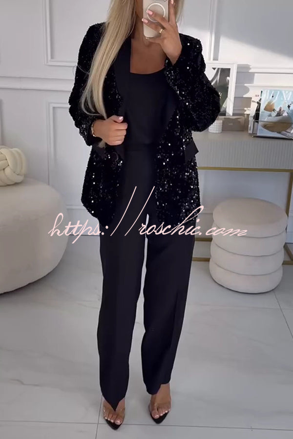 Fashion Sequin Lapel Long Sleeve Casual Blazer