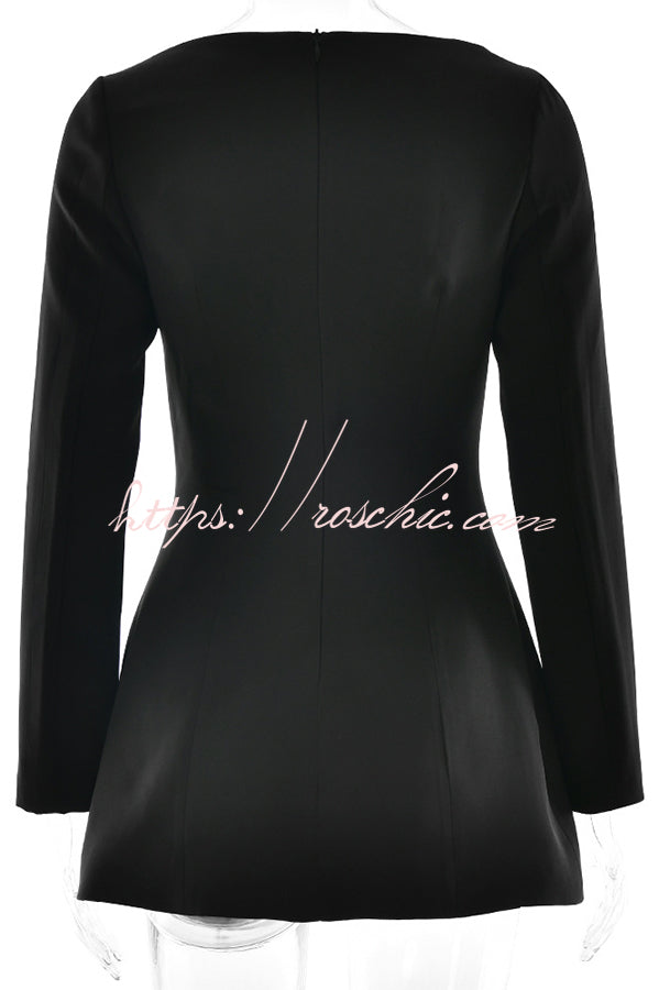 Budding Elegance Bow Detail Boat Neck Long Sleeve Mini Dress