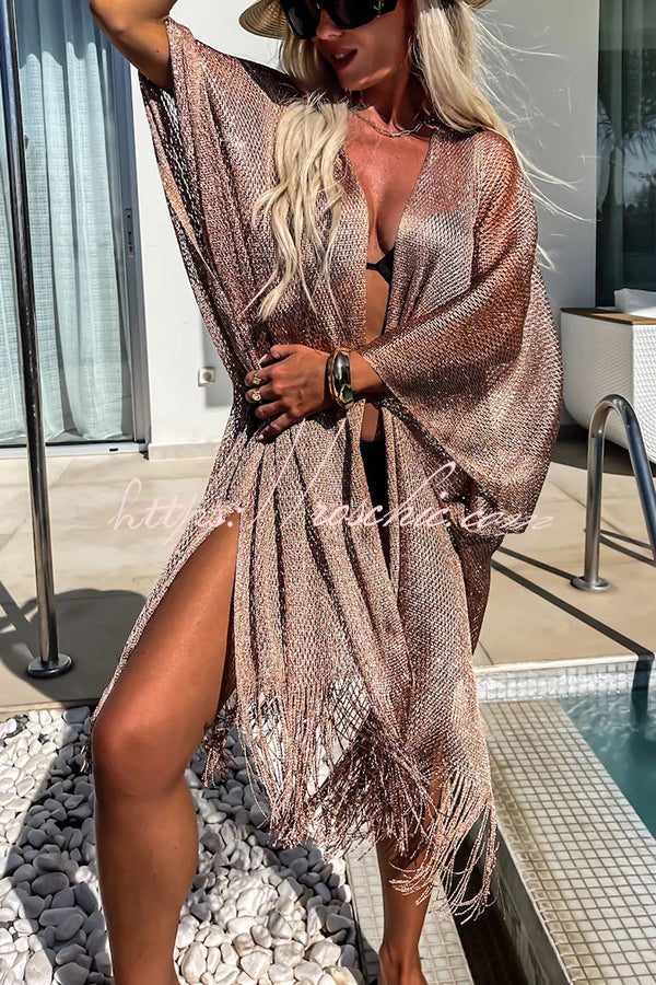 Perfect Look for Vacation Tassle Trim Batwing Sleeve Loose Cover-ups