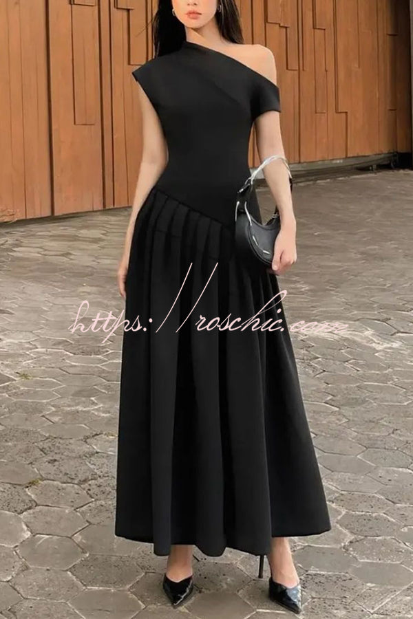 Fashionable Slope Neck Slim Fit Large Hem Maxi Dress