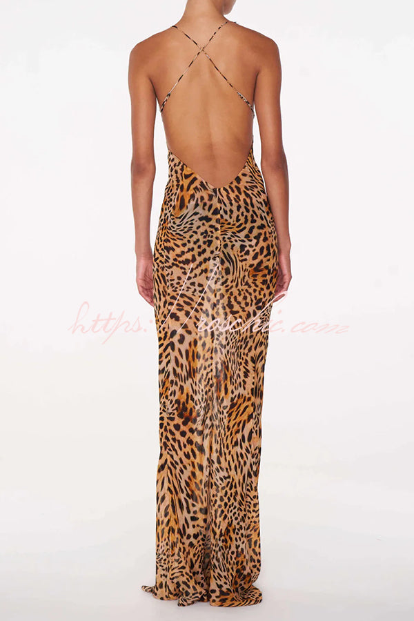 Unique Printed Sexy Lace V-neck Backless Maxi Dress