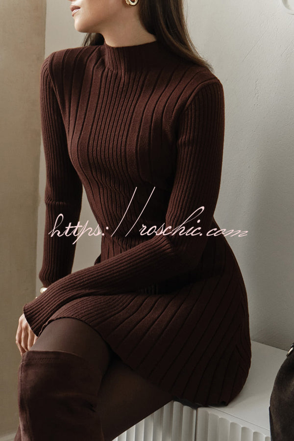 Solid Color Long-sleeved Slim-fit Elegant Knitted Mini Dress