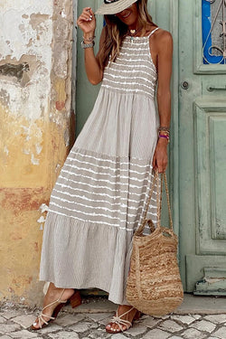 Summer Rise Striped Halter Neck A-line Maxi Dress