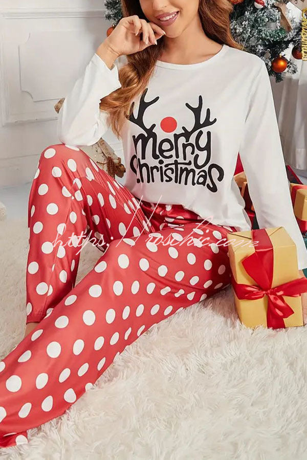 Christmas Is Calling Printed Elastic Waist Lounge Jogger Pajama Set