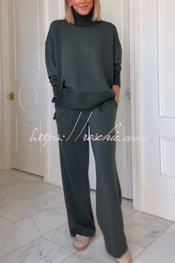 Barker High-Neck Long Sleeve Side Zipper Sweatshirt and Elastic Waist Pocketed Loose Pants Set (Shipped Within 24 Hours)