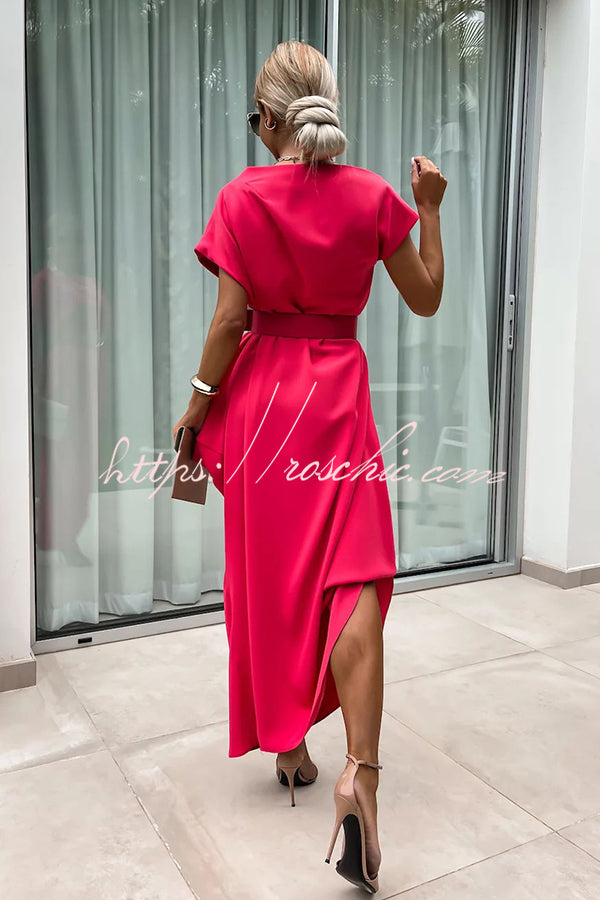 Extraordinary Cut Asymmetrical Short Sleeve  Loose Midi Dress