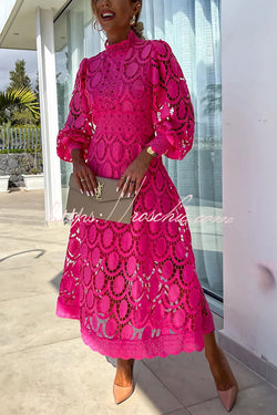 Romantic, Sensual and Elegant Crochet Lace Lantern Sleeve Party Midi – roschic