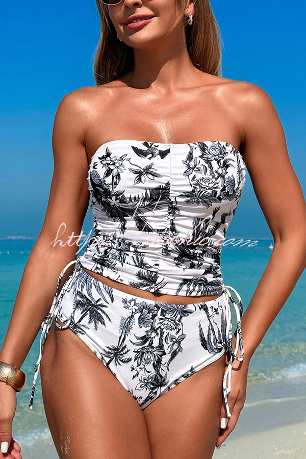 Unique Print High Waist Tie-Stretch Two-Piece Bikini Swimsuit