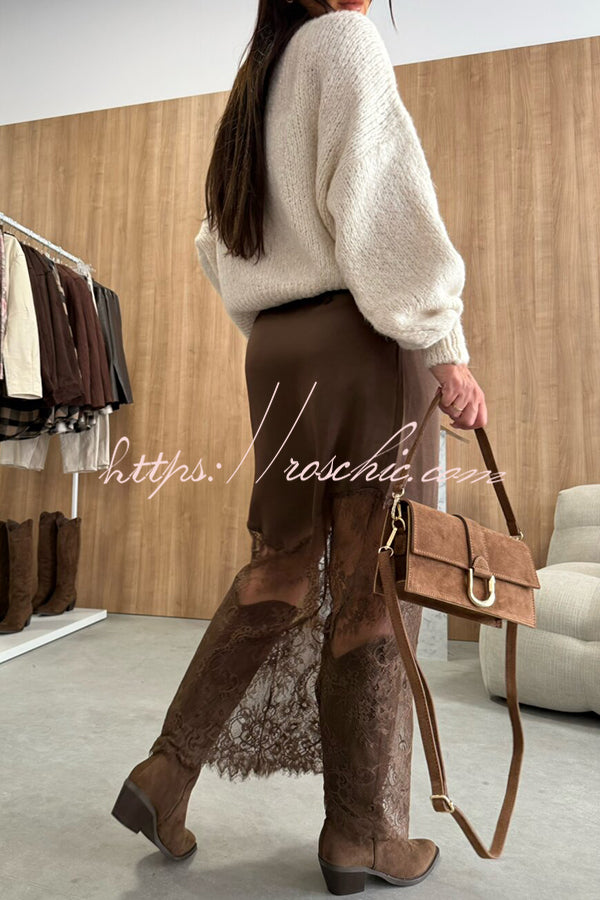 Antara Satin Lace Patchwork High Rise H-line Maxi Skirt