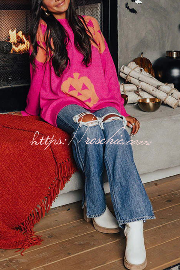 Hey Pumpkin Knit Loose Pullover Halloween Sweater