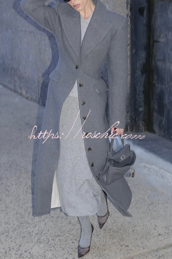 Elegant Lapel Long Sleeve Button High Waist Long Coat