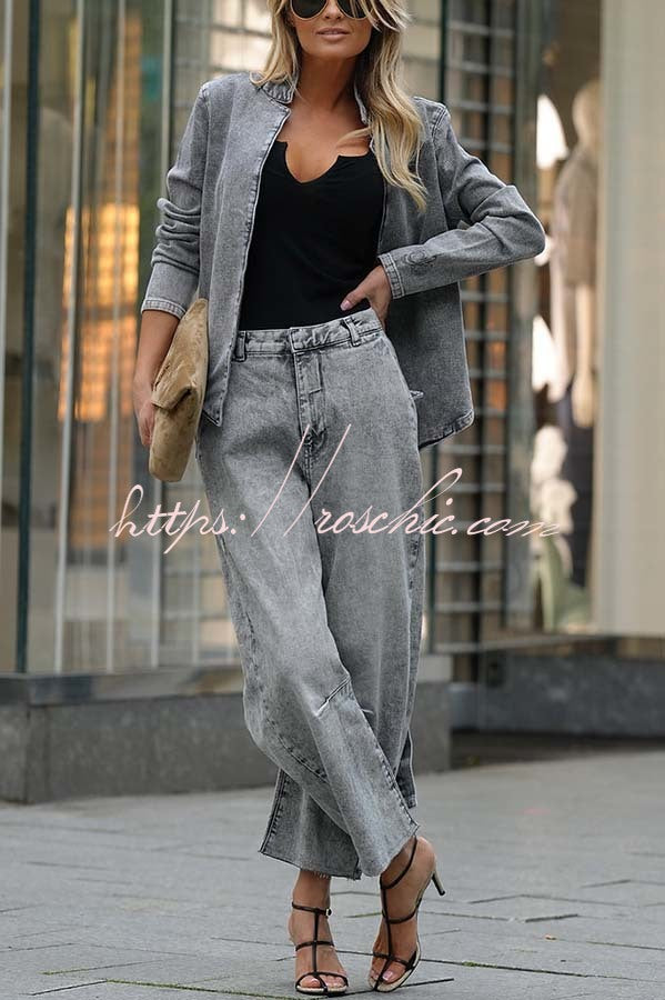 Casual Meetup Washed Denim Mid Rise Pocketed Barrel Jeans