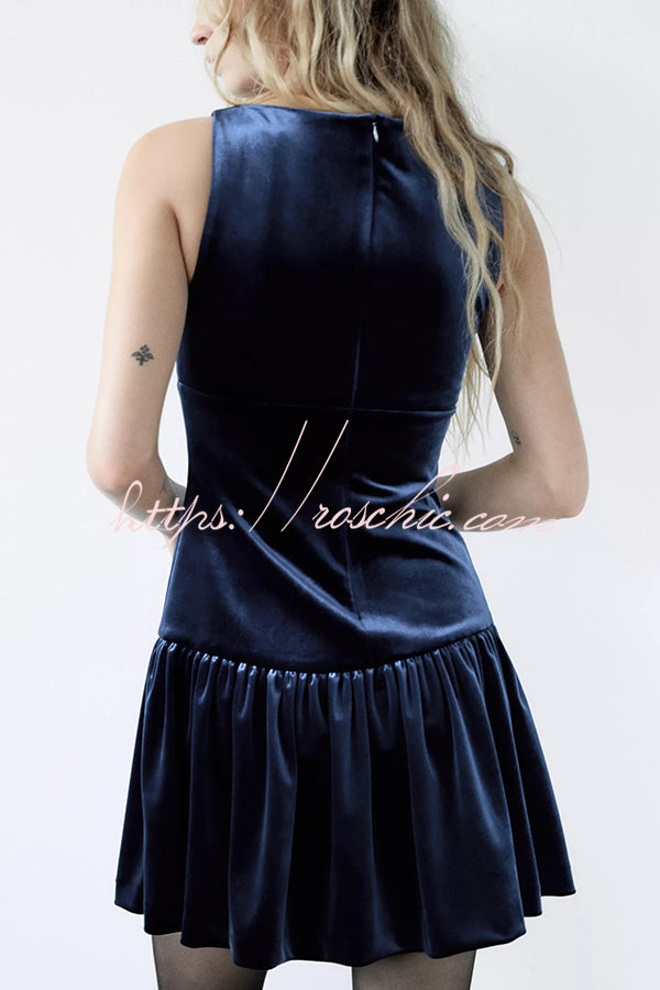 Solid Velvet Bow Embellished Sleeveless Mini Dress