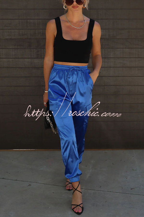 Something Great Satin Pocketed Elastic Waist Cargo Pants