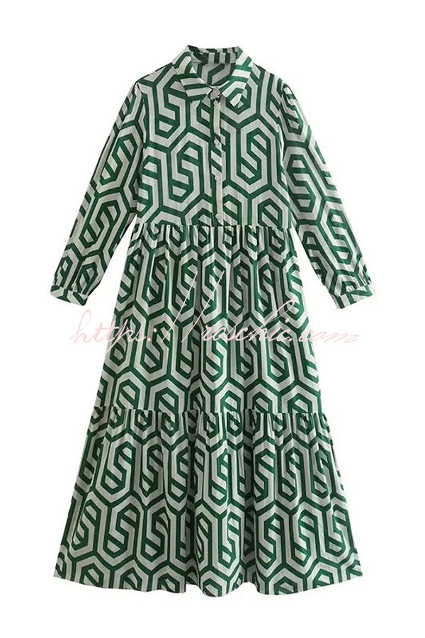 Marley Geometric Figure Print Loose Shirt Midi Dress