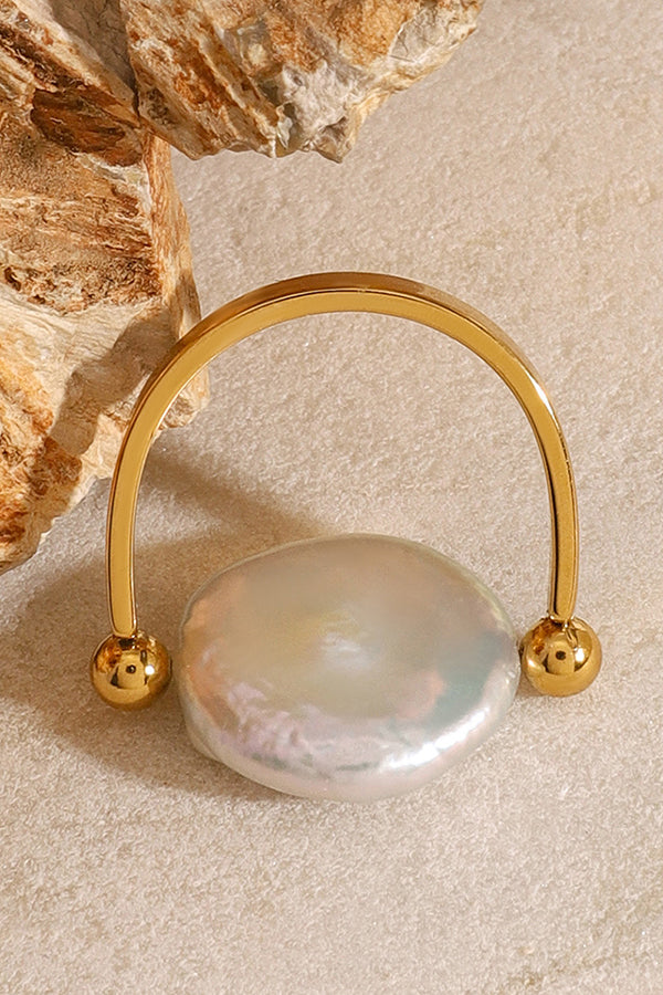 Fashion Button Pearl Polished Elegant Ring
