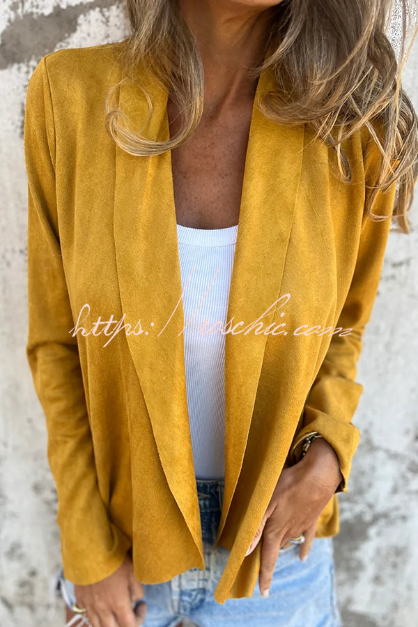 Solid Color Suede Lapel Long Sleeve Loose Coat