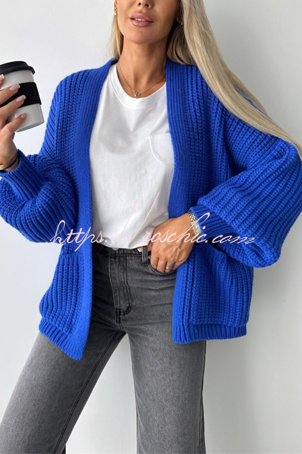 Solid Color V-neck Long-sleeved Casual Knitted Cardigan