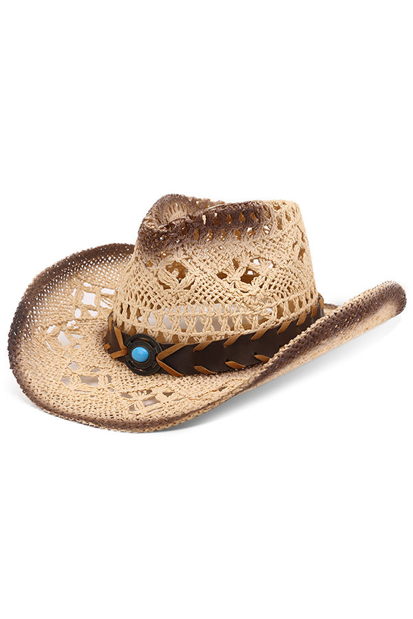 Vintage Western Cowboy Hollow Woven Straw Hat