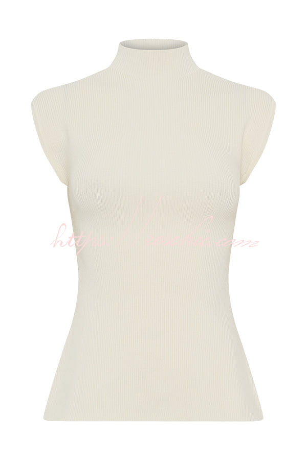 Effortless Chic Ribbed Knit High Neck Open Back Stretch Top