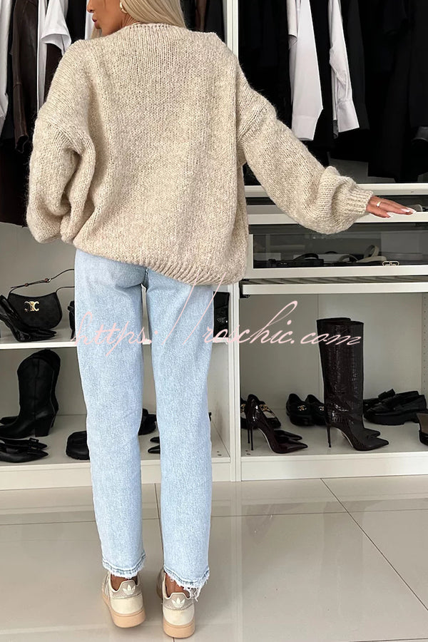 Explore Autumn Knit Open Front Long Balloon Sleeve Loose Cardigan