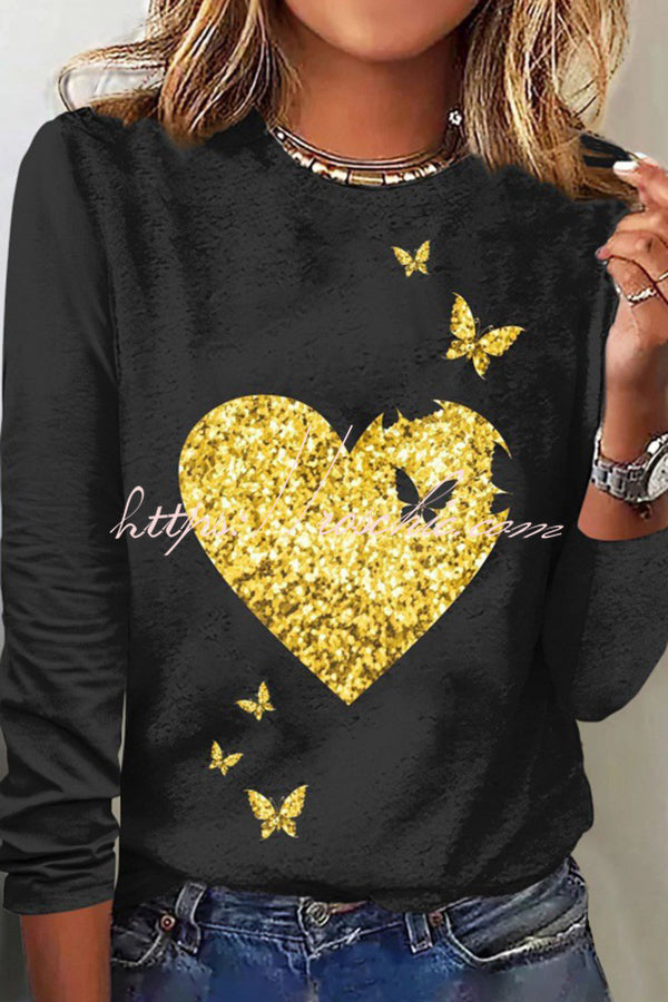 Valentine's Day Printed Round Neck Long Sleeve Top