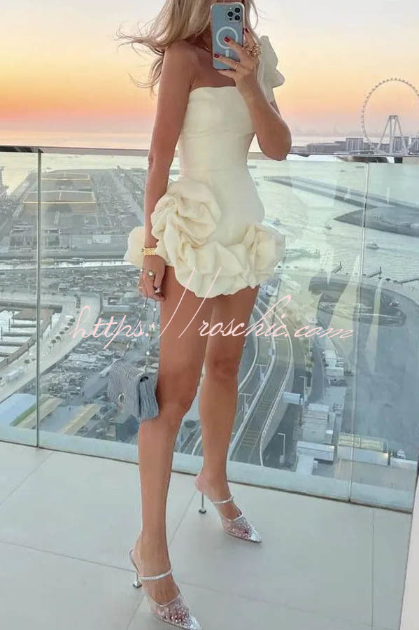 Delightful and Elegant Vibe Off Shoulder Flounce Bottom Mini Dress