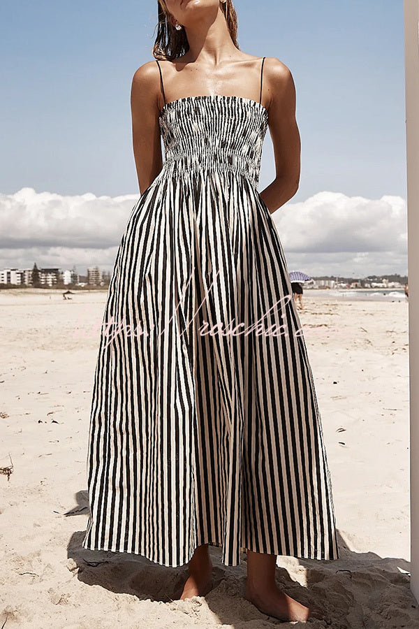 Mariela Stripe Smocked Bust Pocketed Slip Loose Maxi Dress