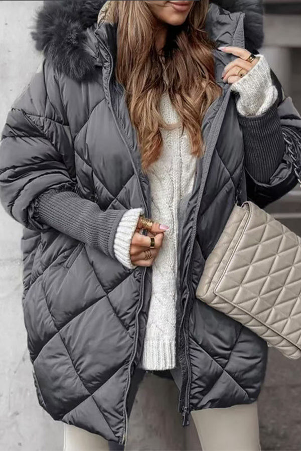 Solid Color Loose Long-sleeved Hooded Zip-up Casual Jacket