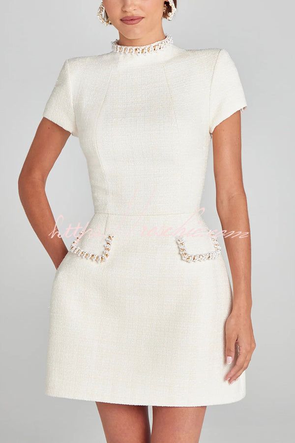 cream tweed & pearl petra mini dress Cream Tweed & Pearl Petra Mini Dress