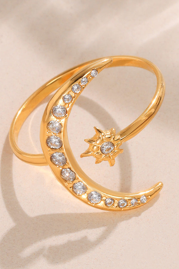 Elegant Super-shiny Zircon Star and Moon Irregular Geometric Ring