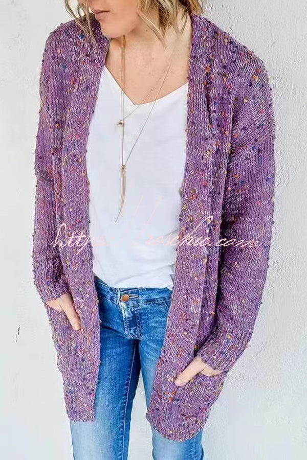 Aminga Colorful Spotted Pocket Crochet Long Sleeved Cardigan