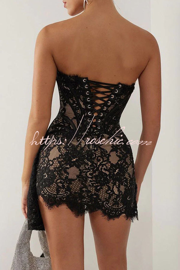 Amazing Lace Mesh Off Shoulder Slightly See Through Slim Fit Mini Dress