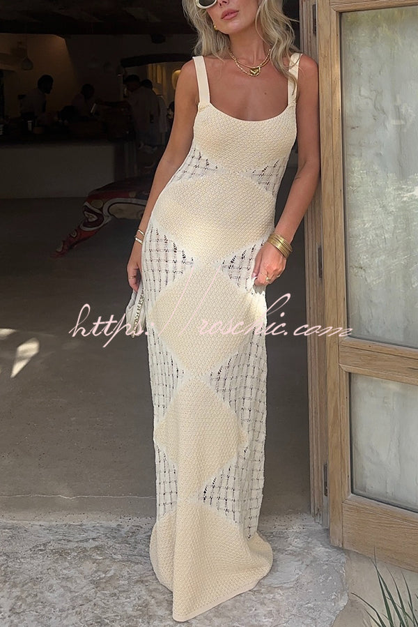 Knitted Sexy Backless Argyle Pattern Slim Fit Maxi Dress