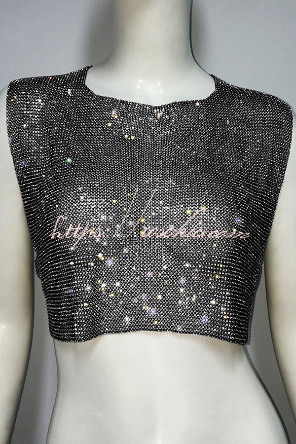 Sexy Metallic Rhinestone Backless Chain Vest