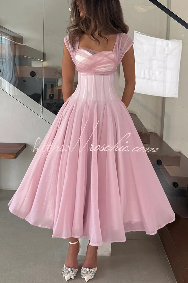 Elegant Sleeveless Waist-cinching Tulle Full-hem Maxi Dress