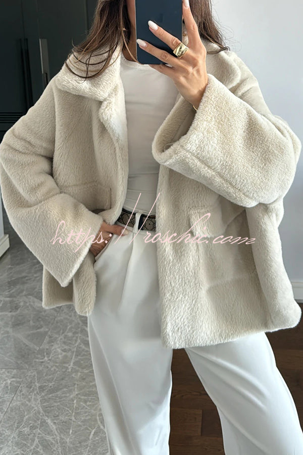 Fashion Lapel Long Sleeve Loose Furry Coat