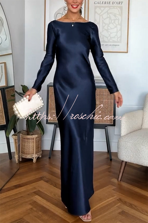 Eternal Event Satin Long Sleeve Cowl Back Slip Maxi Dress