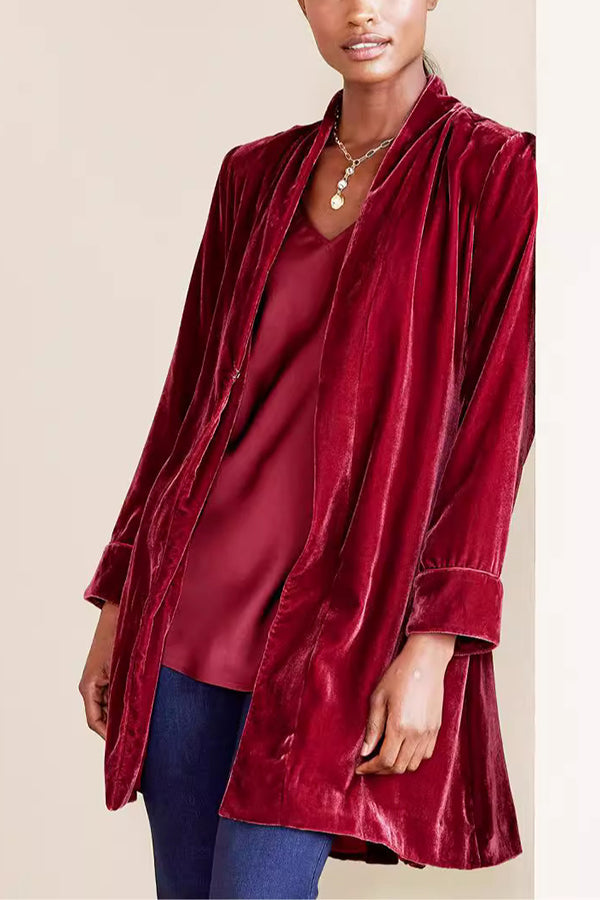 Solid Color Velvet Long-sleeved Loose Mid-length Coat