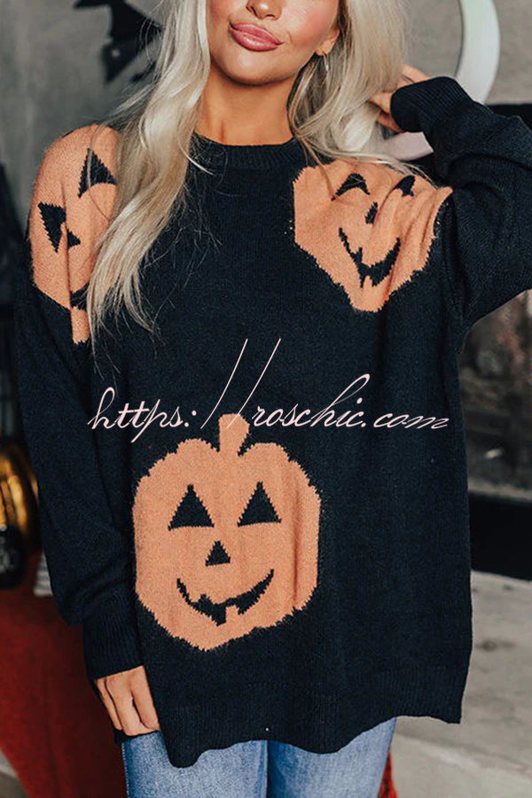 Hey Pumpkin Knit Loose Pullover Halloween Sweater