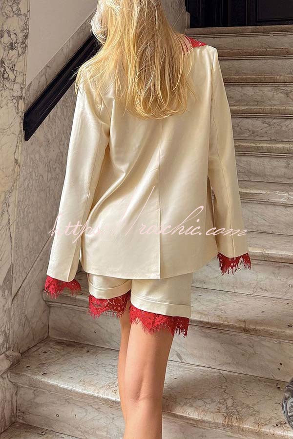 Love Letter Contrast Lace Detail Pocket Wide Leg Shorts