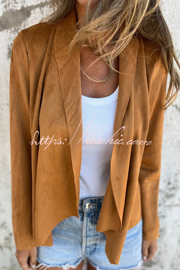 Solid Color Suede Lapel Long Sleeve Loose Coat