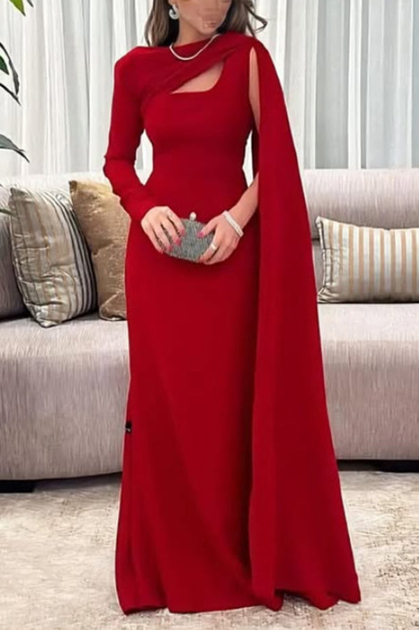 Solid Color Elegant Single Long Sleeve Ribbon Slim Maxi Dress