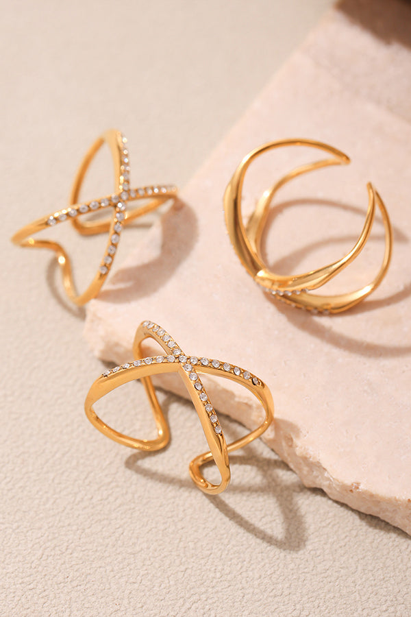 Elegant Super-shiny Zircon Star and Moon Irregular Geometric Ring