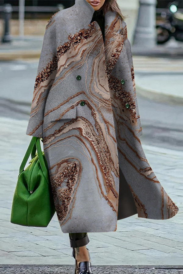 Solid Color Loose Lapel Long Sleeve Button Casual Long Coat