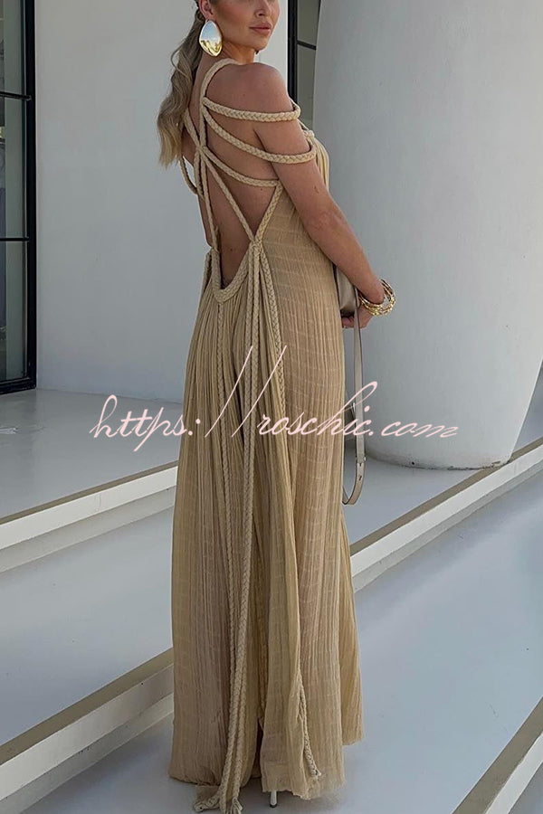 Modern and Sophisticated Linen Blend Draped Braids Cover Up Maxi Dress –  roschic
